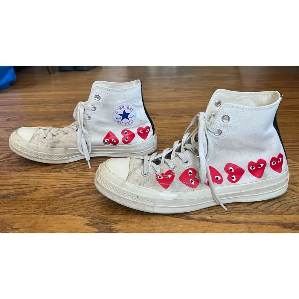 PLAY Comme Des Garcons x Converse White Hearts Sneakers Trainers  Mens Size 9